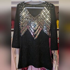 BCBGMaxAzria Black Knit Sweater with Metallic Sequins Size Small